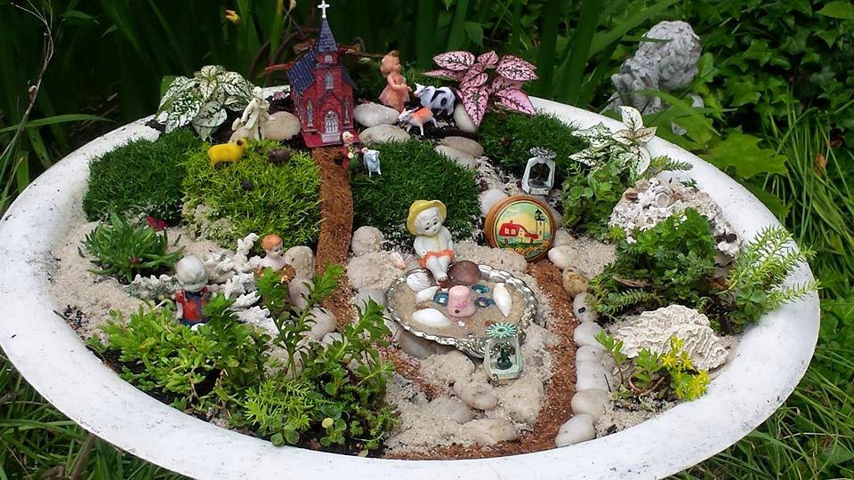 Fairy Garden in Bird Bath