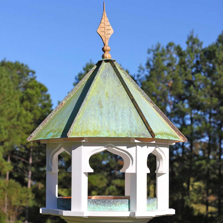 White Bird Feeder with Copper Roof